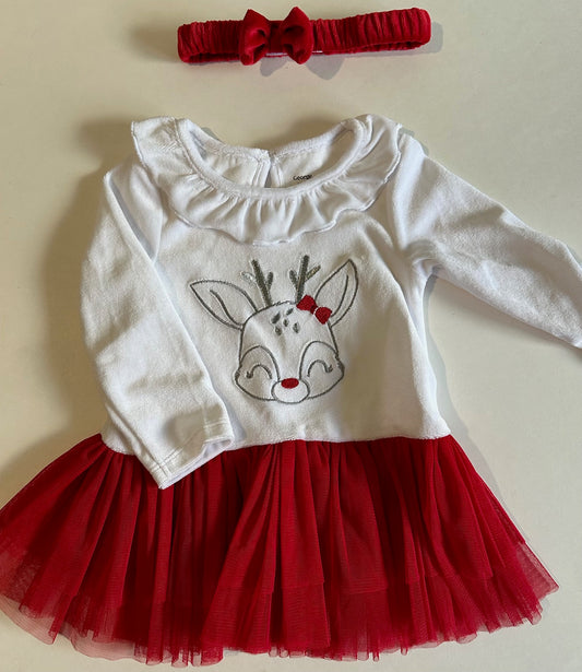 George, White and Red Reindeer Tutu Dress and Headband Set - 12-18 Months