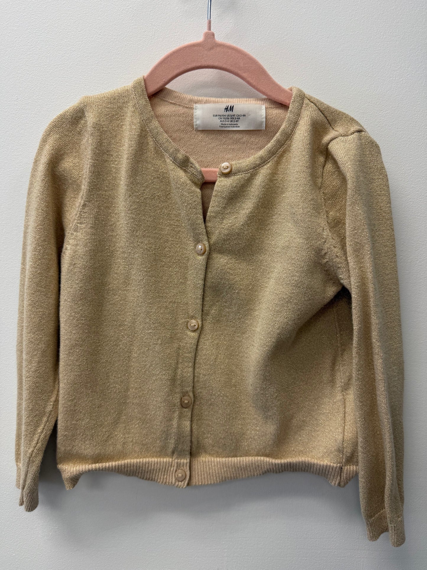 H&M GOLD SPARKLE CARDIGAN SIZE 3-4