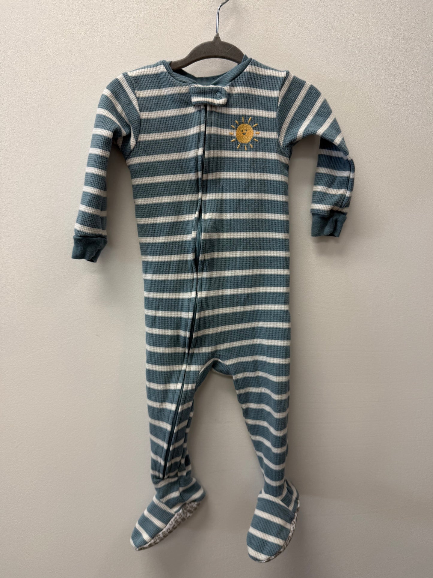 CARTERS WAFFLE KNIT BLUE STRIPPED SLEEPER SIZE 12M