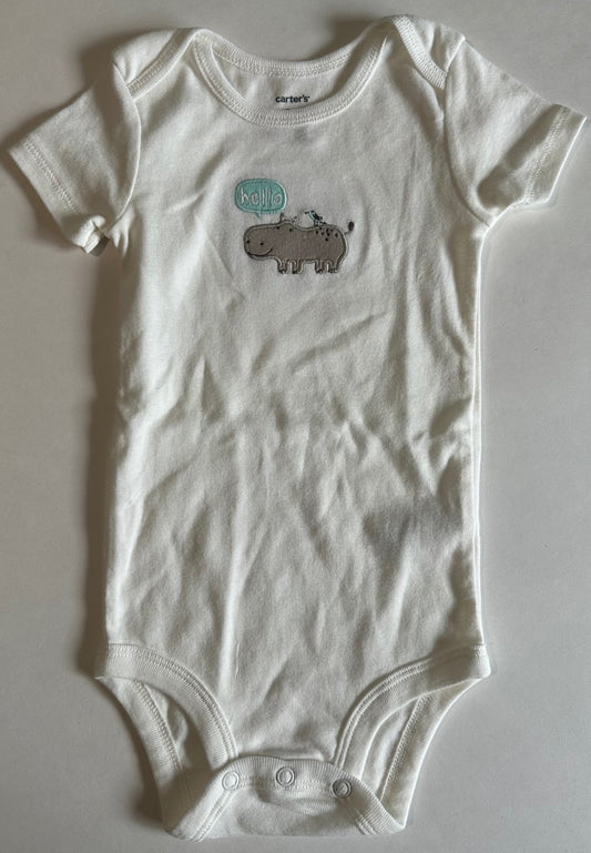 Carter's, *Excellent Condition* White "Hello" Onesie - 9 Months