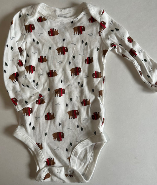 Just One You, White and Brown Buffalo Onesie - 9 Months