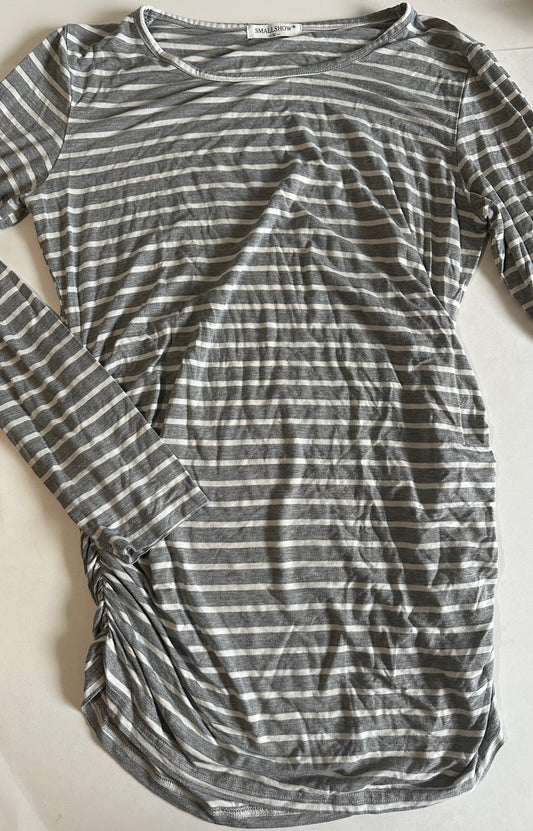 Small Show, Grey Striped Maternity Shirt - Size Medium