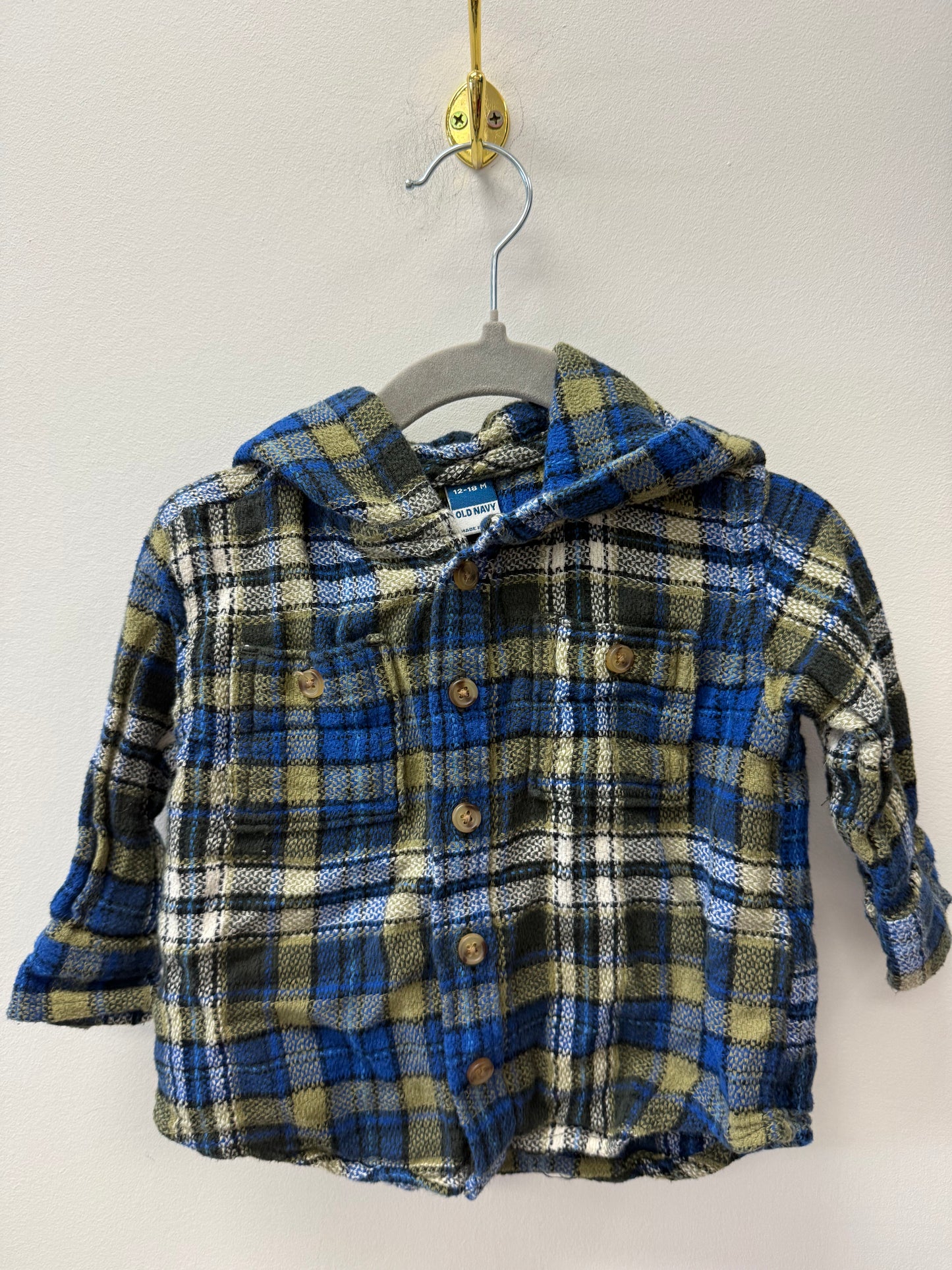 OLD NAVY HOODED PLAID SIZE 12-18M