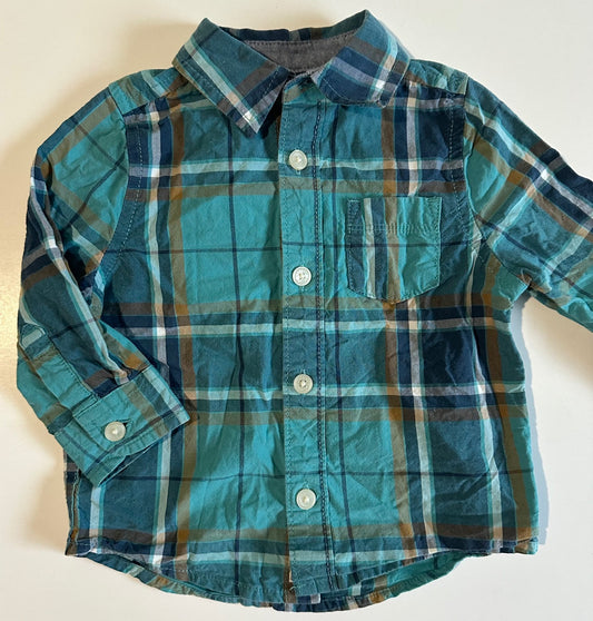OshKosh, Teal Plaid Button-Up Shirt - 12 Months