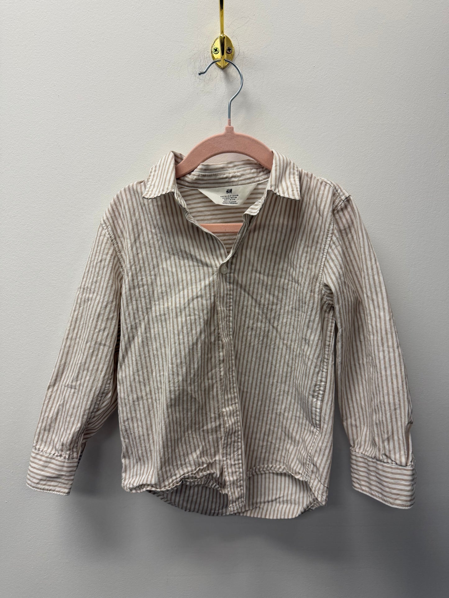 H&M BROWN STRIPPED BUTTON UP SIZE 4T