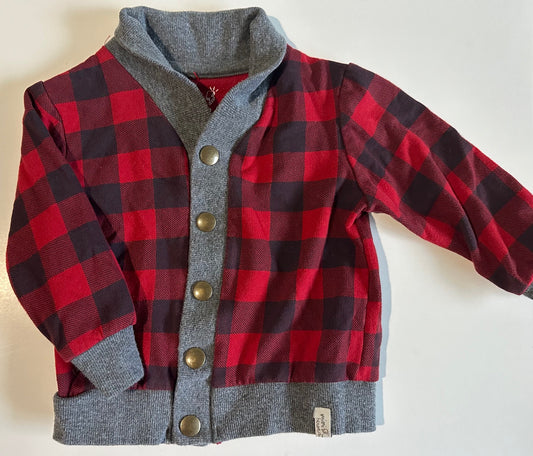 Mini Heroes, Black, Red, and Grey Snap-Up Cardigan - 9 Months