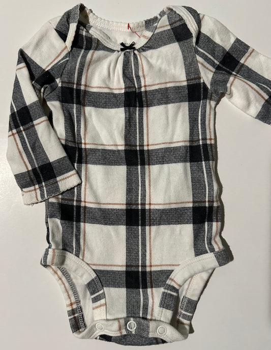 Carter's, White and Black Plaid Onesie - 3 Months