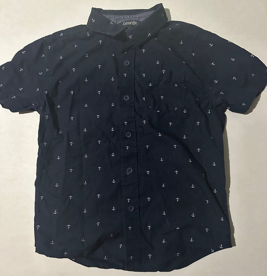 George, Navy Blue Button-Up Anchors T-Shirt - Size XS (4-5)