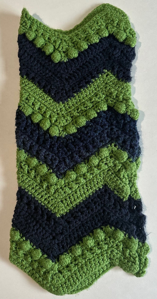 Handmade, Green and Navy Blue Knitted Blanket