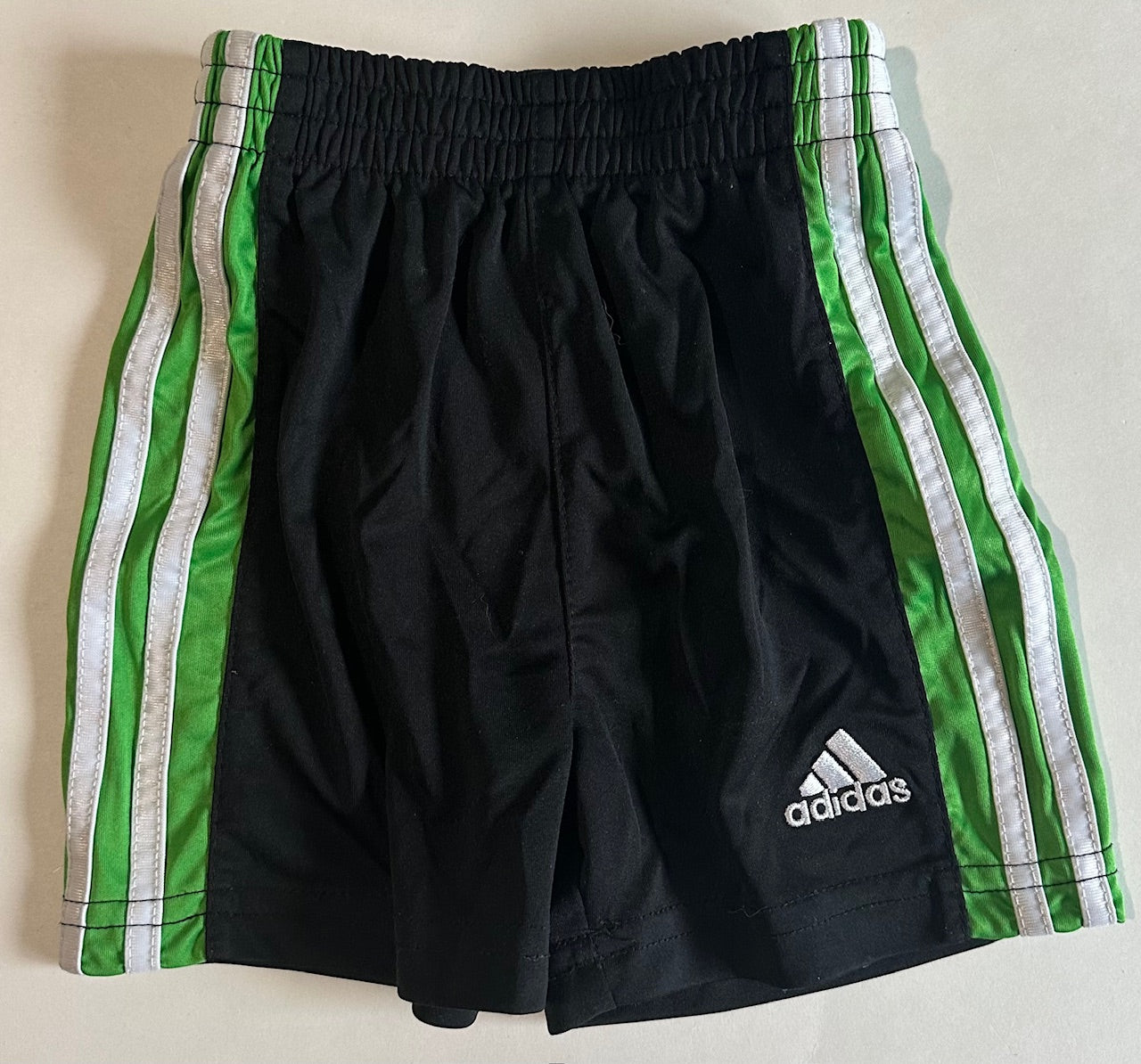 Adidas, Black, Green, and White Shorts - 9 Months