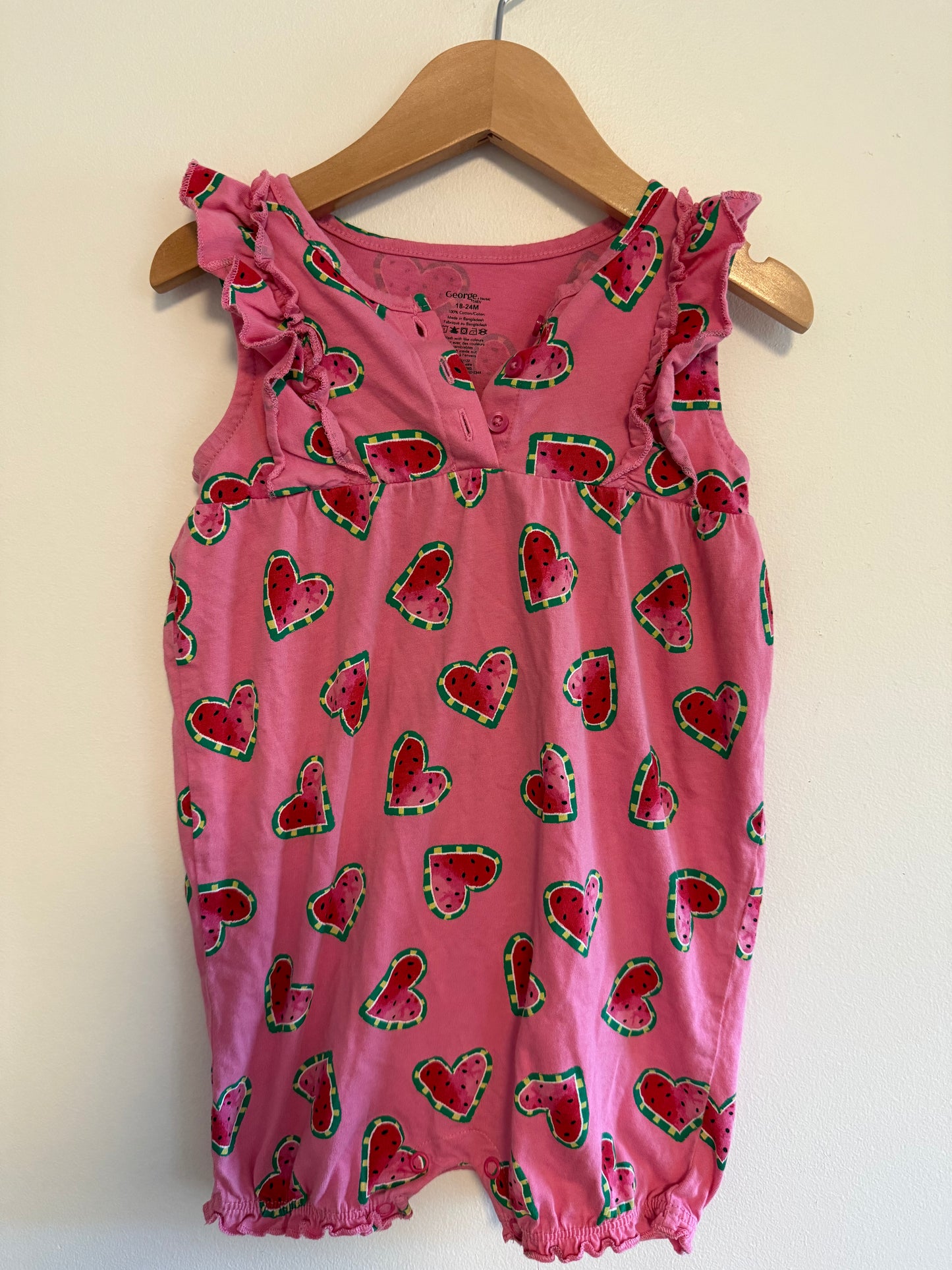 GEORGE WATERMELON HEART ROMPER SIZE 18-24M