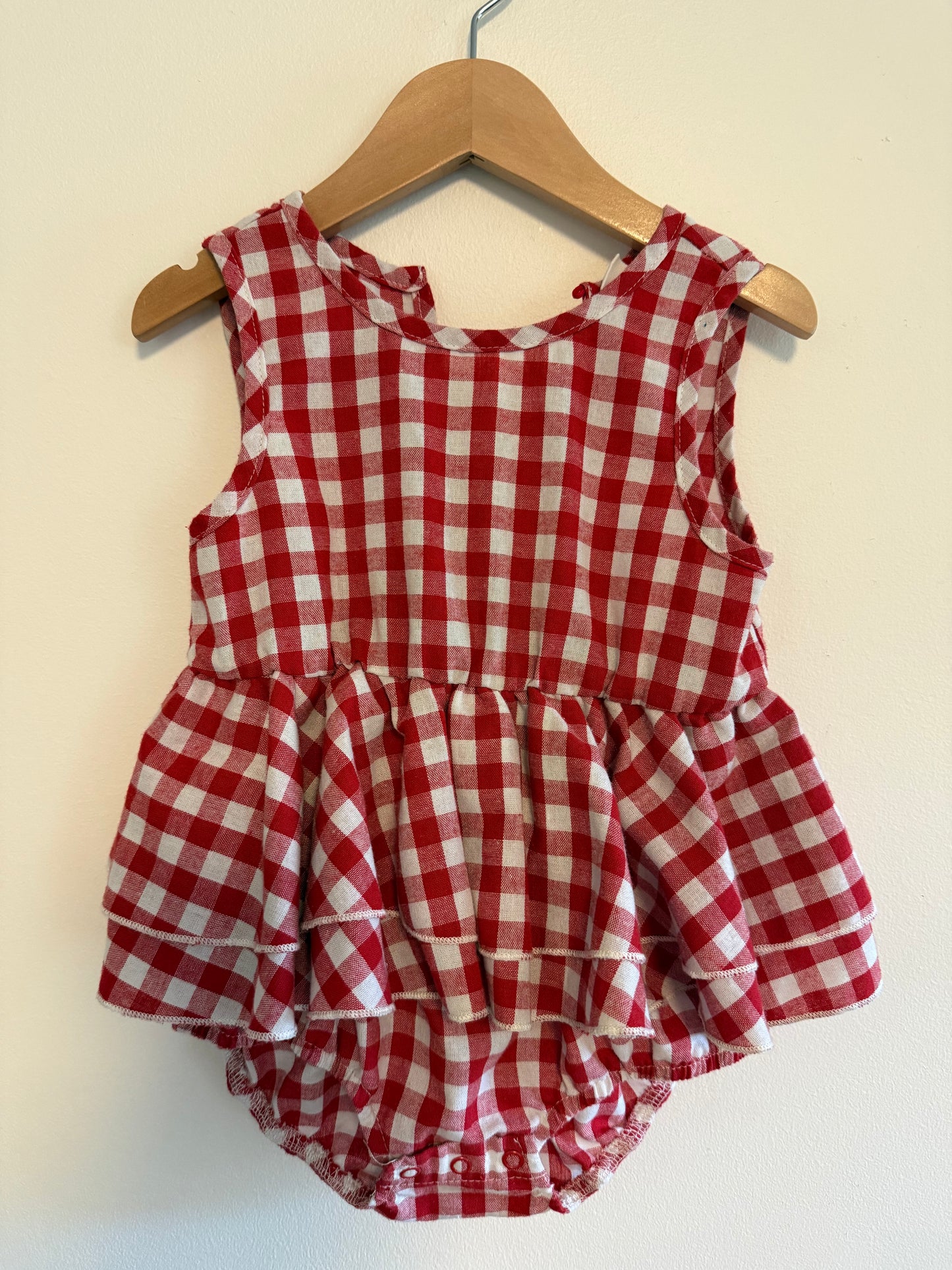 UNKNOWN BRAND RED GINGHAM ONESIE DRESS SIZE 18-24M
