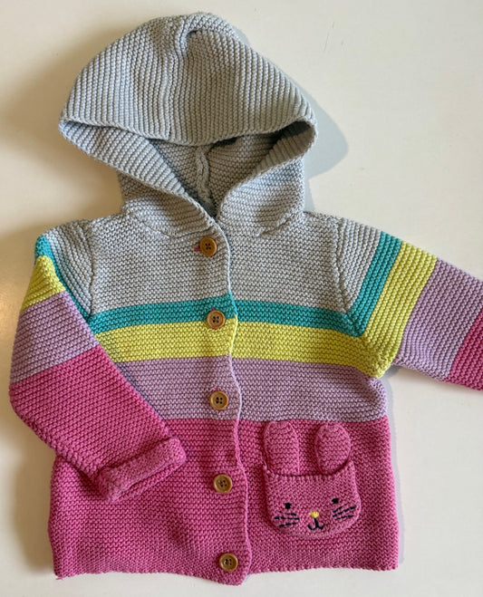 Dunnes Store, Striped Button-Up Hooded Sweater - 6-9 Months