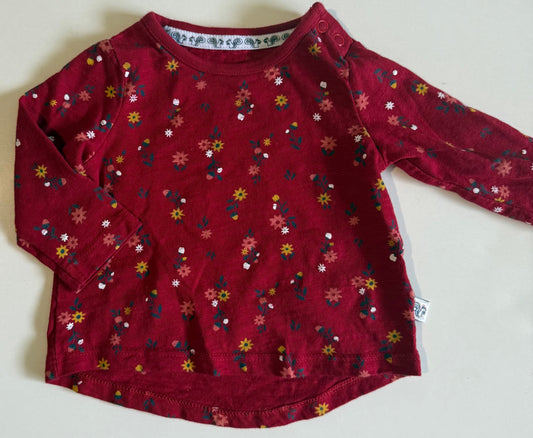 Little Ones, Dark Red Flowery Shirt - 0-3 Months