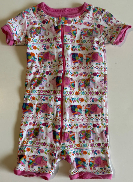 Children's Place, White and Pink Elephants Romper - 12-18 Months
