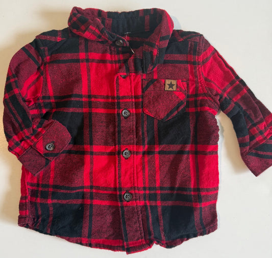 George, Red and Black Button-Up Shirt - 0-3 Months