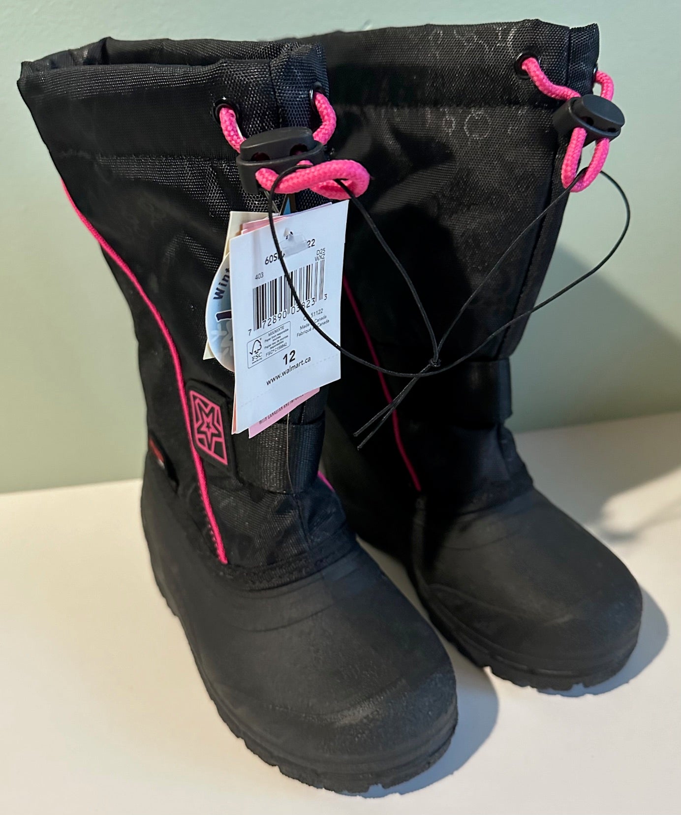 *New* Unknown Brand, Black and Pink Winter Boots - Size 12T