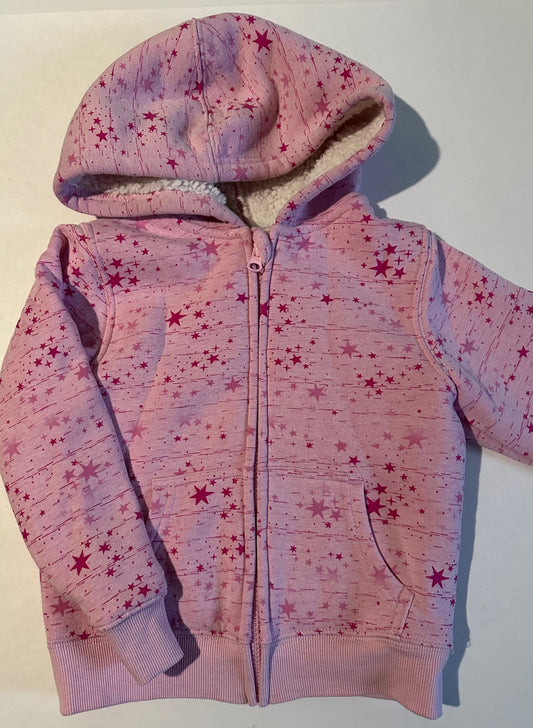 George, Sherpa-Lined Pink Stars Zip-Up Hoodie - Size 5T