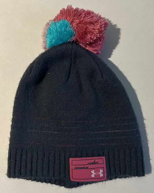 Under Armour, Dark Grey Toque with Blue and Pink Pom-Pom - Size Youth (3-5)