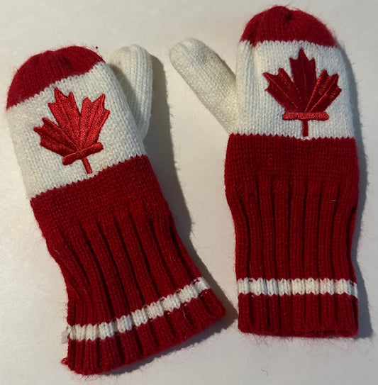 Unknown Brand, Red and White Maple Leaf Mittens - Size 3-5T