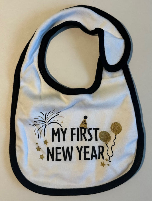 Bundles Baby Place, White "My First New Year" Bib