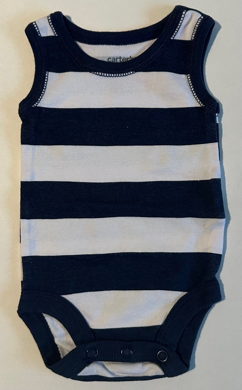 Carter's, Navy Blue and White Wide-Striped Sleeveless Onesie - Newborn