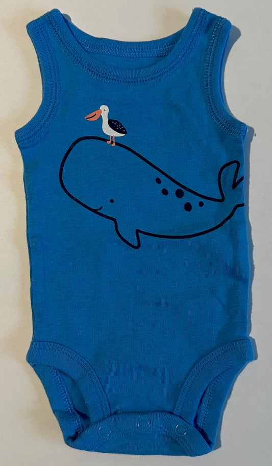 Carter's, Blue Sleeveless Whale Onesie - Newborn