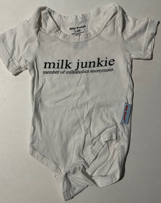 Silly Souls, White "Milk Junkie" Onesie - 3-6 Months