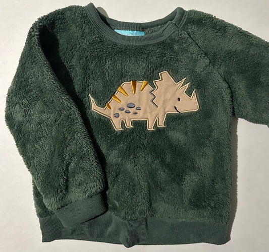 Pekkle, Dark Green Fleece Dinosaur Pullover - 18 Months