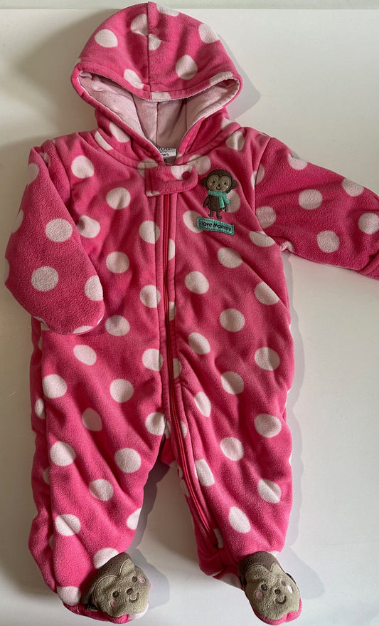 Just One You, Thick Pink Fleece Polka-Dot "I Love Mommy" Hooded Suit - 3 Months