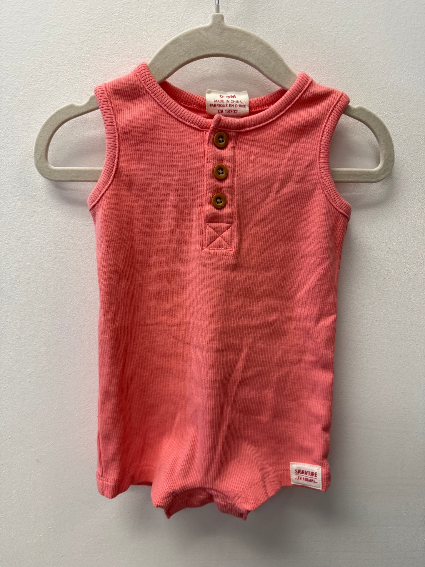 LEVI PINK RIBBED ROMPER SIZE 0-3M