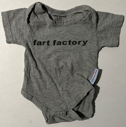 Silly Souls, Grey "Fart Factory" Onesie - 0-3 Months