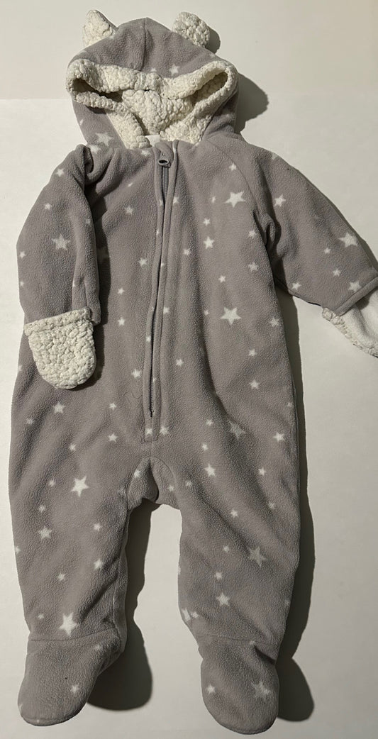 *Play* Old Navy, Sherpa-Lined Grey Fleece Stars Winter Suit - 3-6 Months