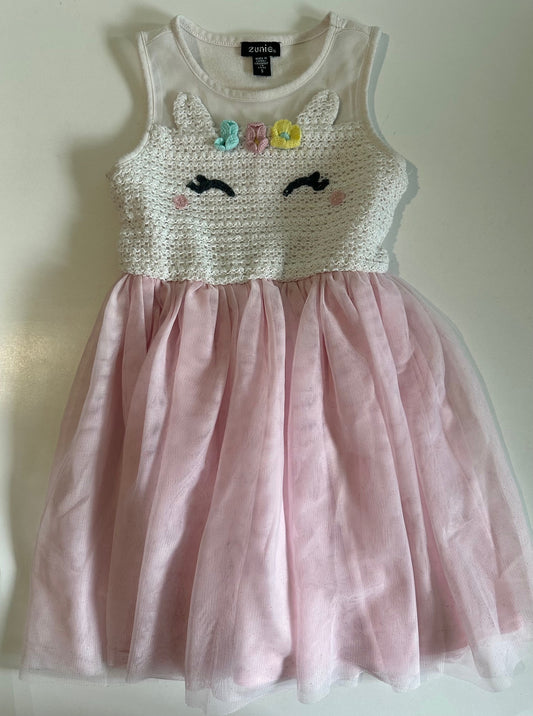*Play* Zunie, White Knit and Pink Unicorn Tutu Dress - Size 5