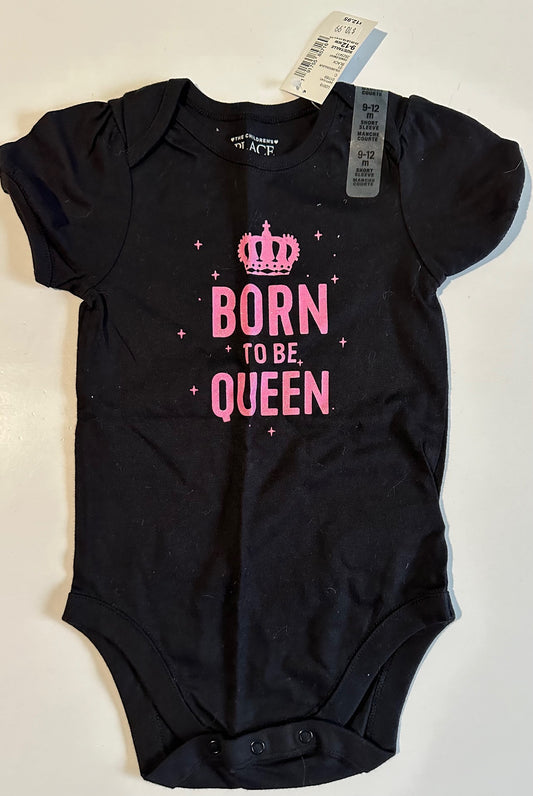 *New* Children's Place, Black and Pink "Born to be Queen" Onesie - 9-12 Months