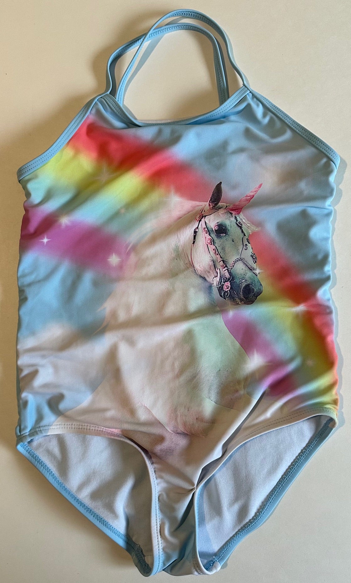 Joe Fresh, Blue Unicorn Rainbow Bathing Suit - Size Medium (7-8)