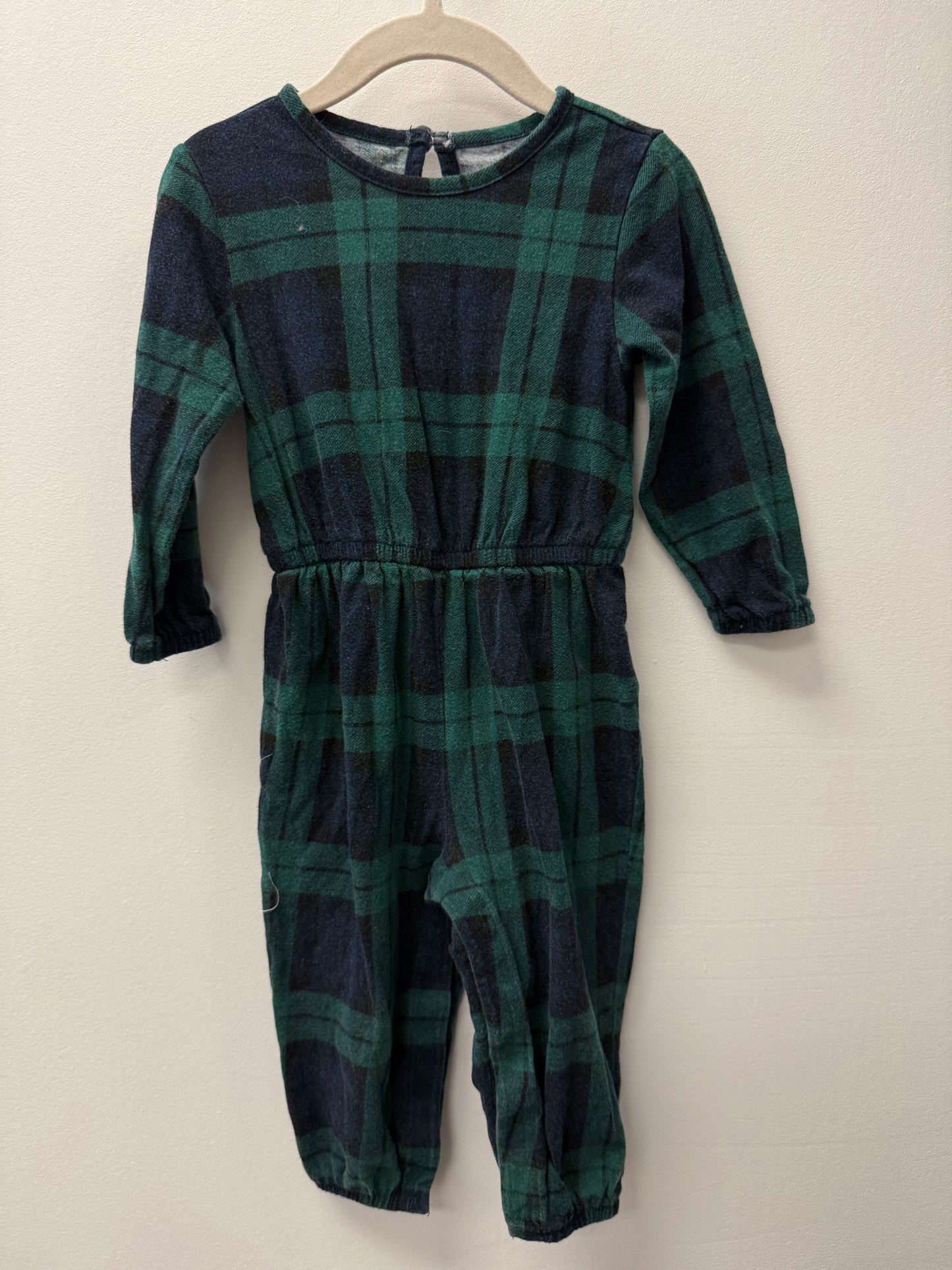 OLD NAVY GREEN PLAID ROMPER SIZE 18-24M