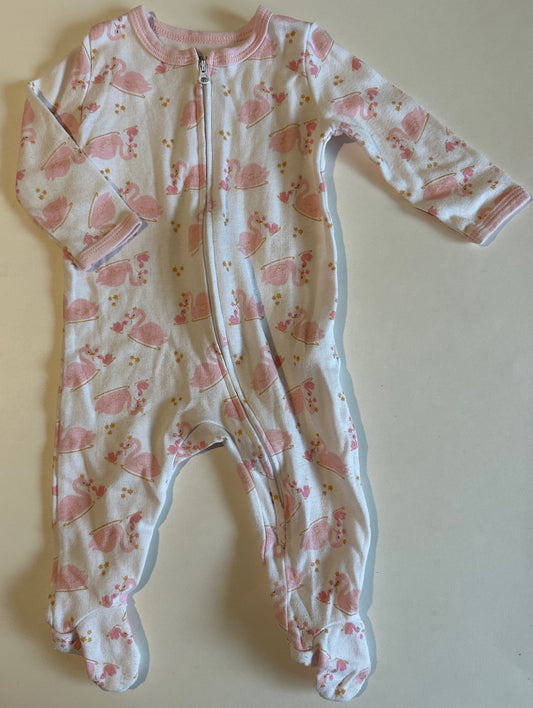 Weeplay, White and Pink Swans Sleeper - 3-6 Months