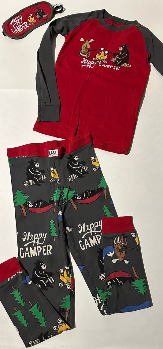 *Play* Lazy One, Two-Piece "Happy Camper" Pyjamas and Sleep Mask Set - Size 6