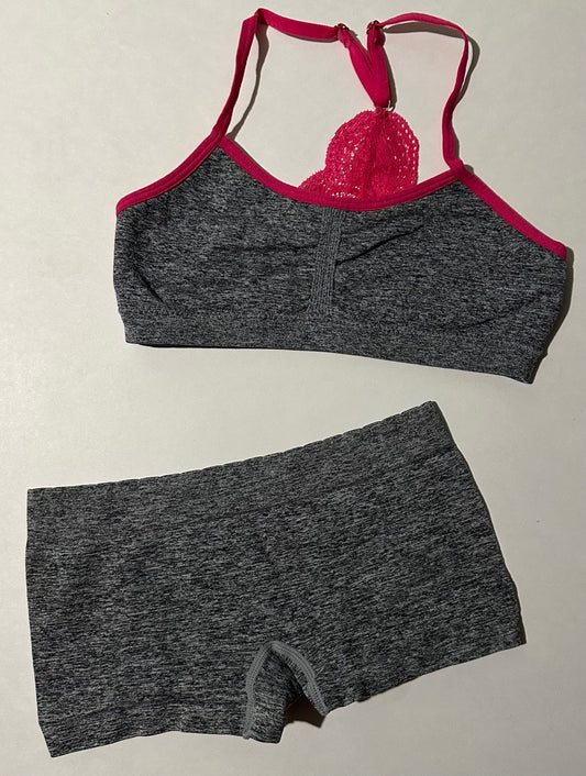 George, Grey and Pink Training Bra and Shorts Bottoms Set - Size Small (7-8)