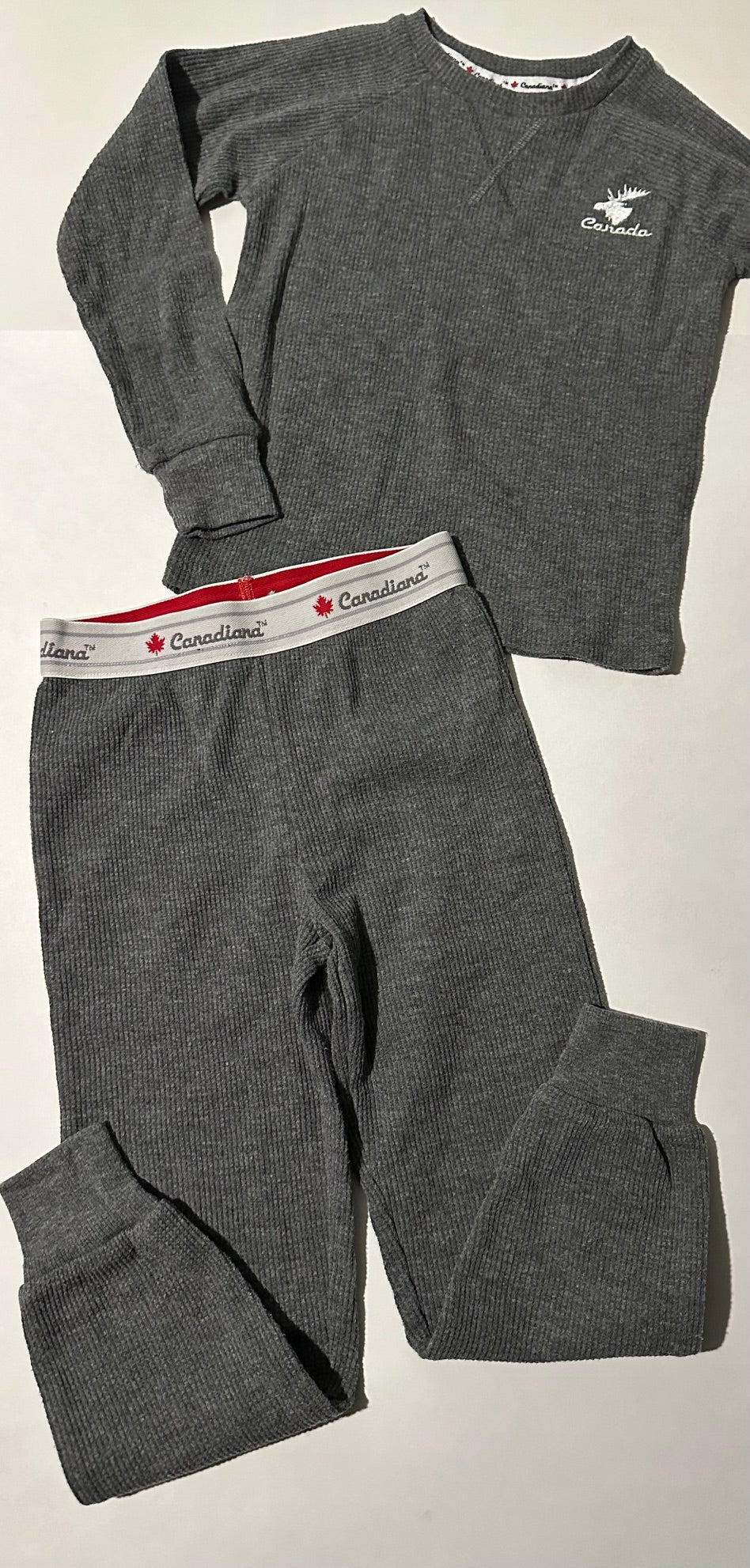 Canadiana, Grey Thermal Shirt and Pants Set - Size XS (4-5)