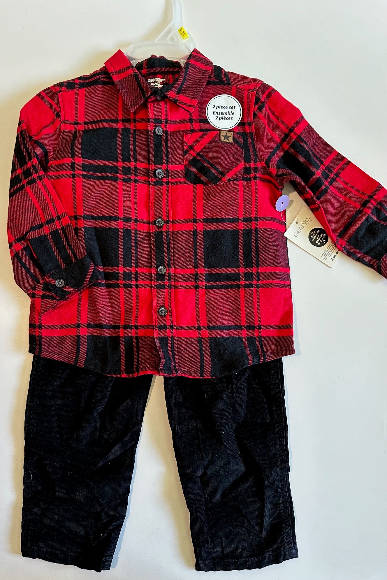 *New* George, Red and Black Plaid Shirt and Black Pants Set - 18-24 Months