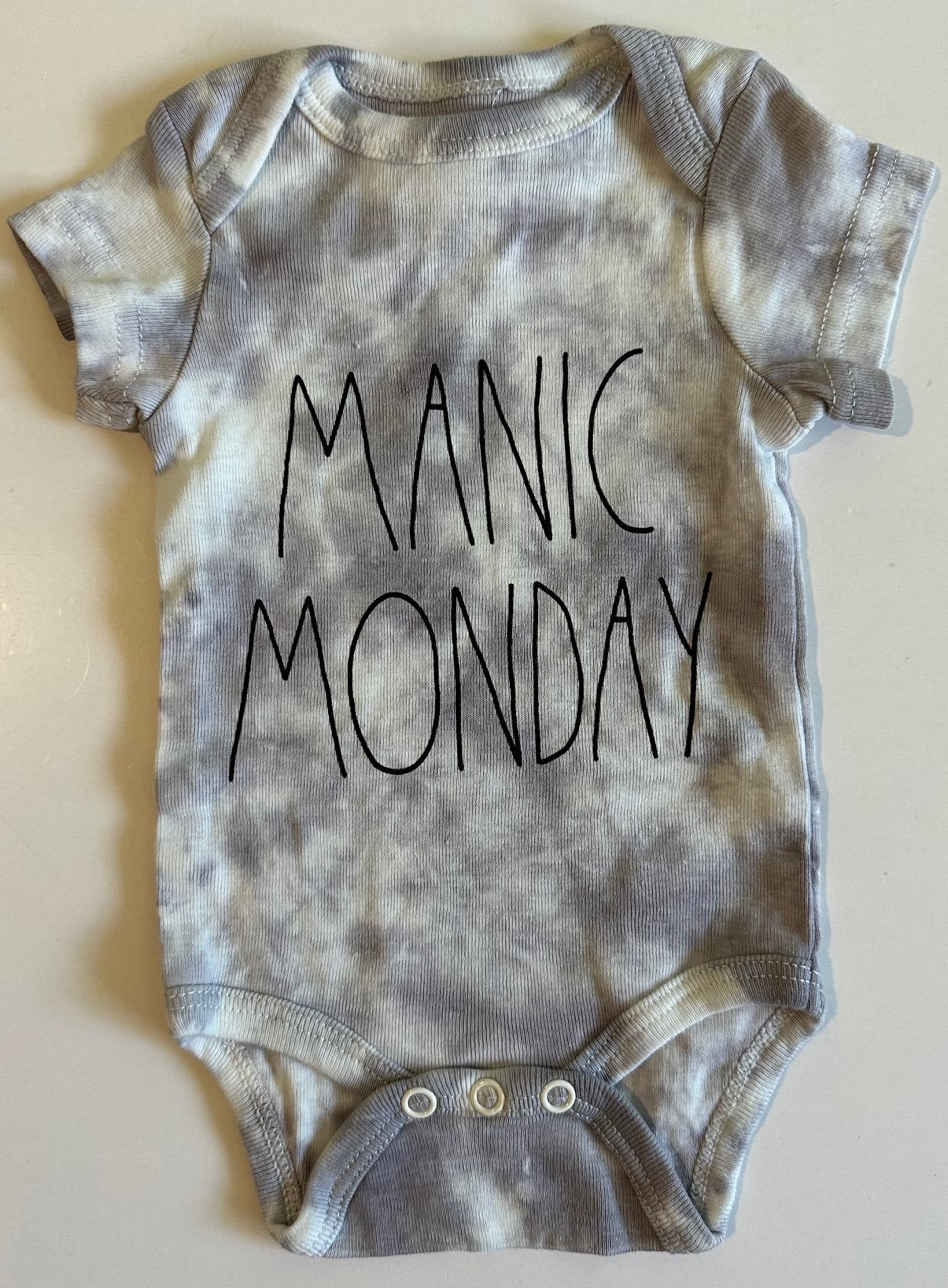 Rae Dunn, Pale Purple Tie-Dye "Manic Monday" Onesie - 0-3 Months