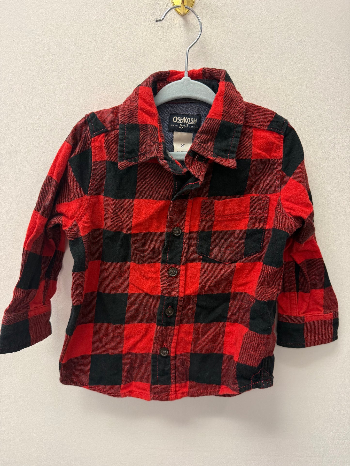 OSHKOSH RED PLAID BUTTON UP SIZE 2T