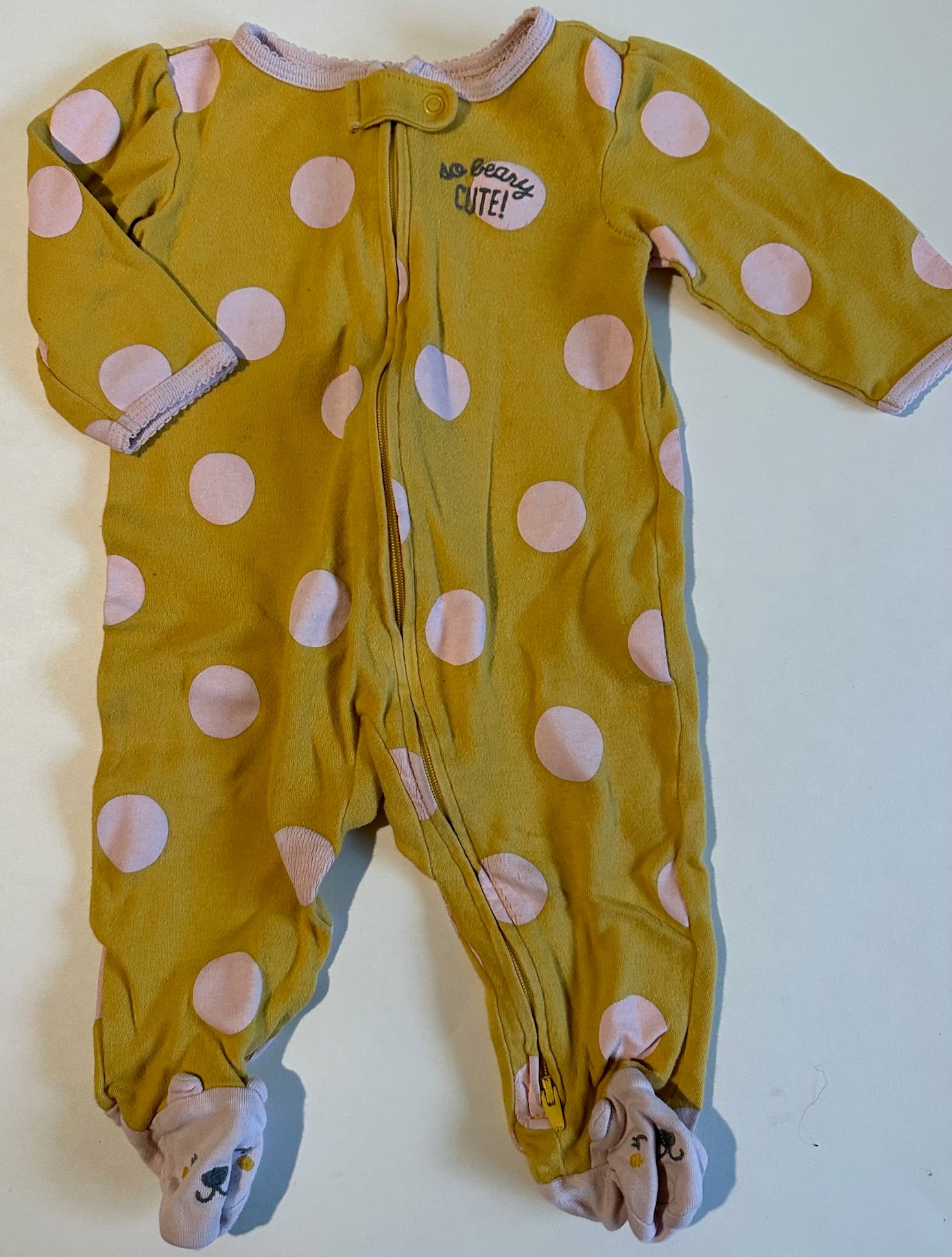 *Play* Carter's, Yellow and Pale Pink Polka-Dot "So Beary Cute!" Sleeper - 6 Months