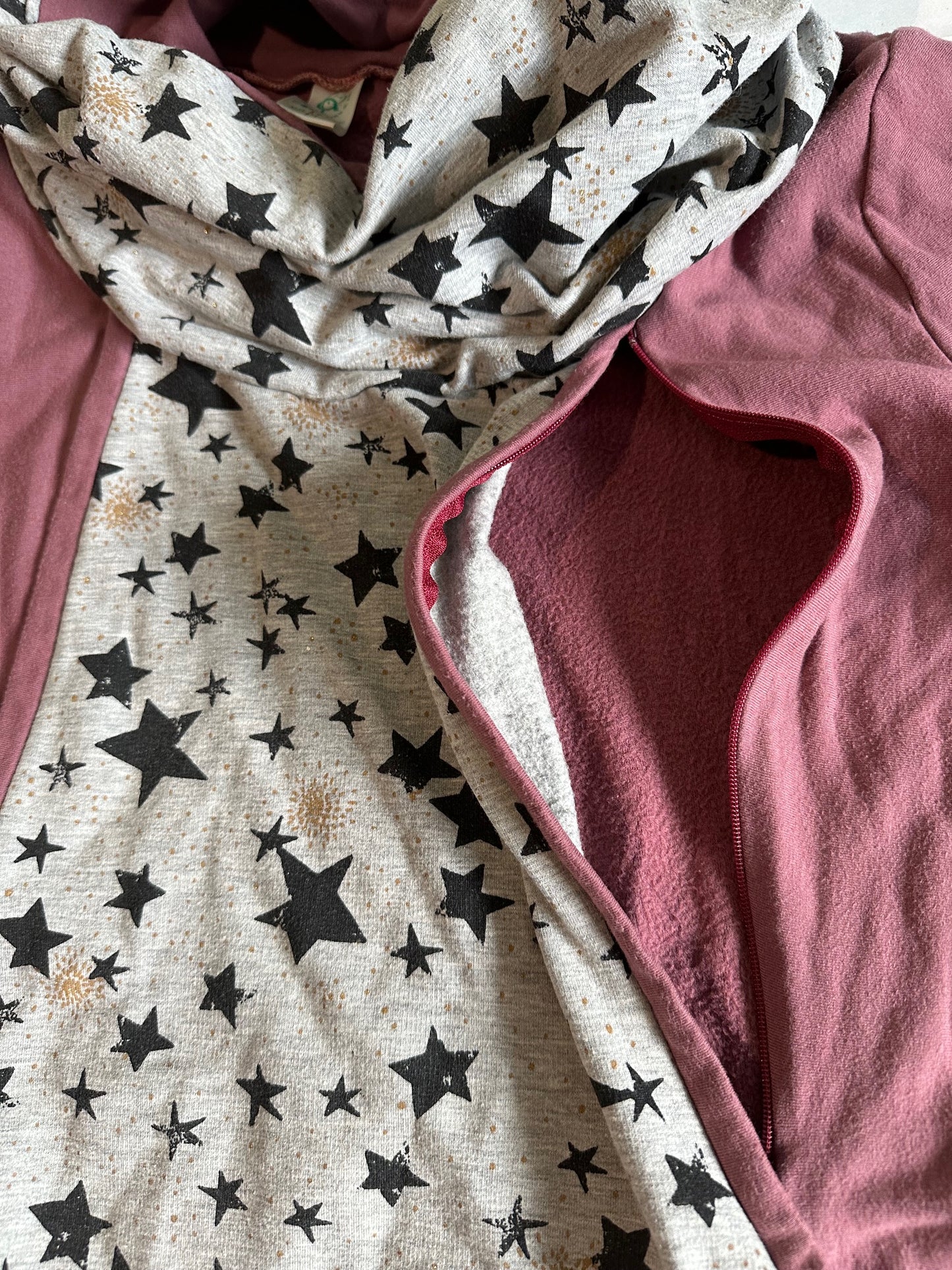 Finn + Ark, Dusty Rose and Grey Stars Nursing Sweatshirt with Cowl Neck - Size Medium