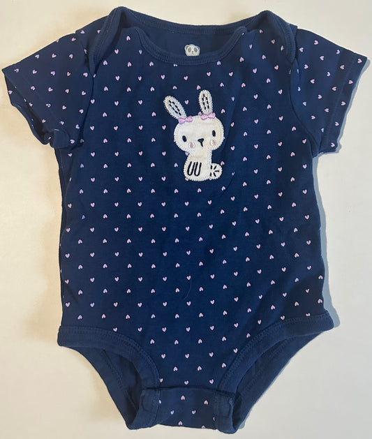 Rococo, Navy Blue Bunny Onesie with Small Hearts - 12 Months