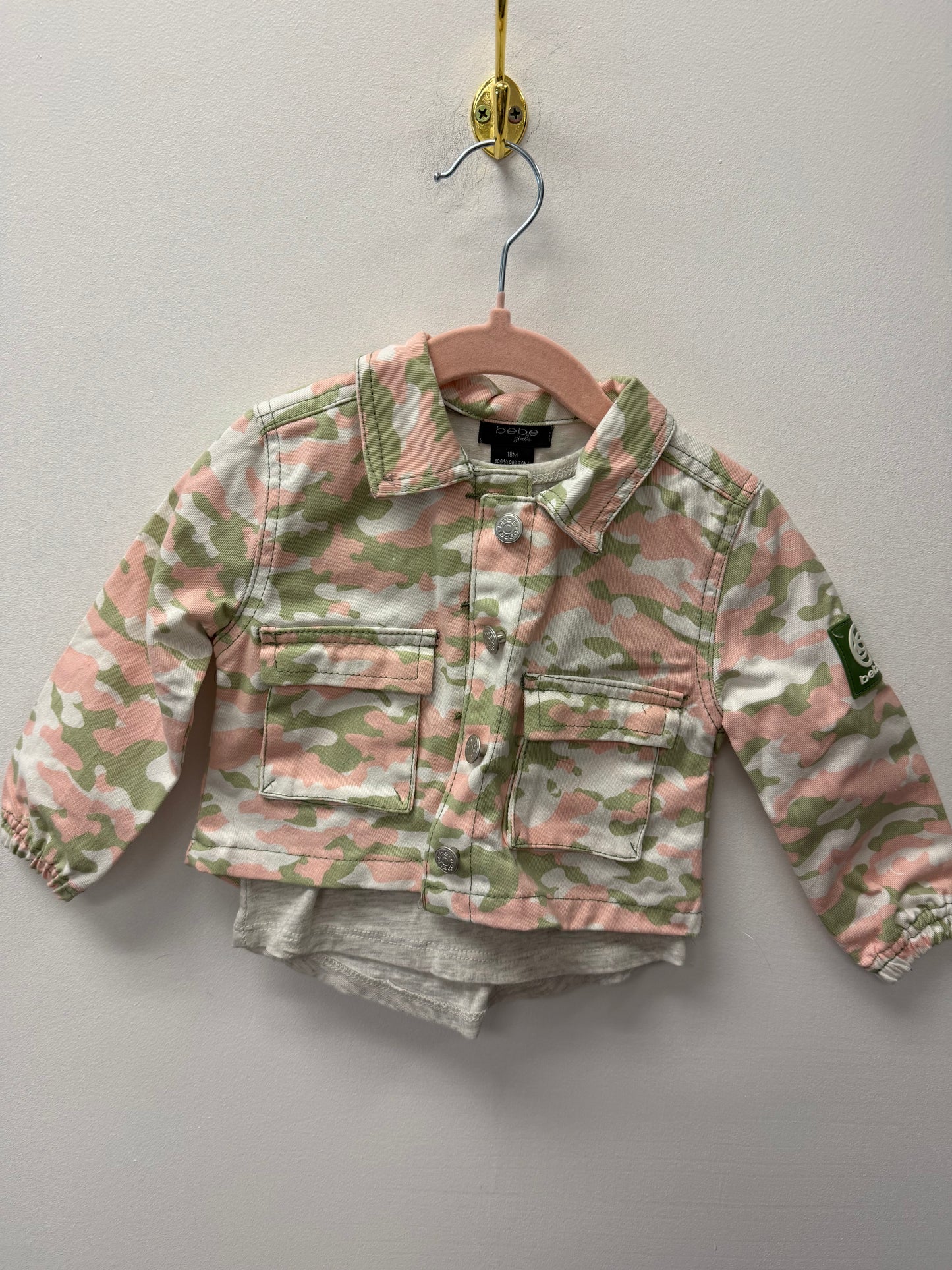 BEBE GIRLS CAMO JEANS JACKET & SHIRT SIZE 18M