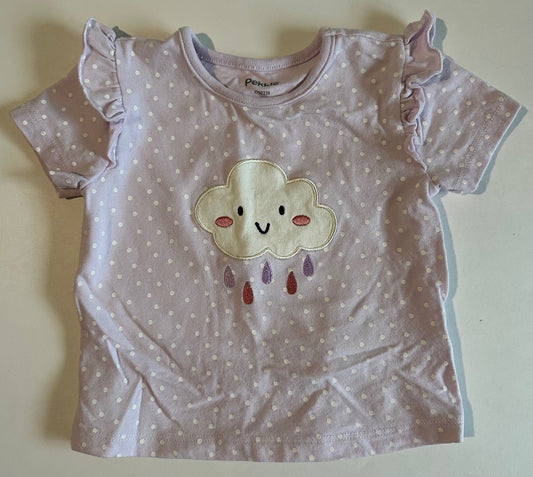 Pekkle, Pale Purple Polka-Dot Rain Cloud T-Shirt with Ruffle Shoulders - 6 Months