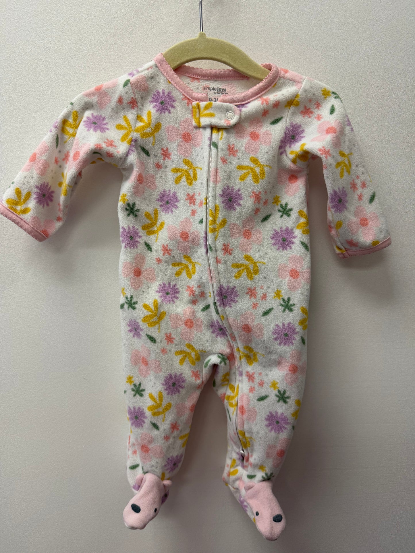 CARTERS FLEECE PINK FLORAL SLEEPER SIZE 0-3M